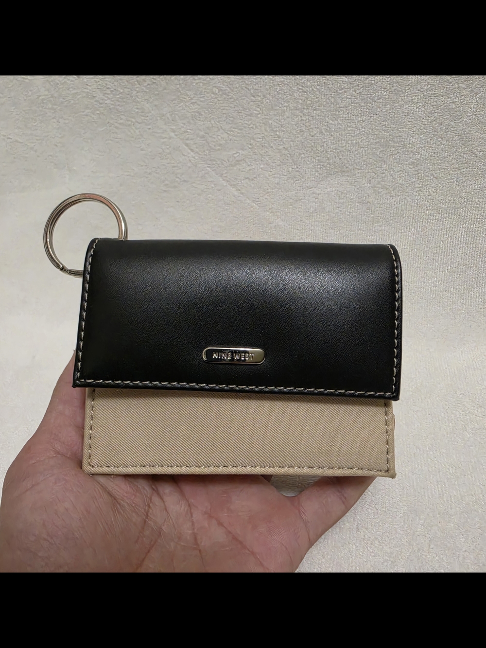 Nine West Black and Beige Compact Keyring Wallet